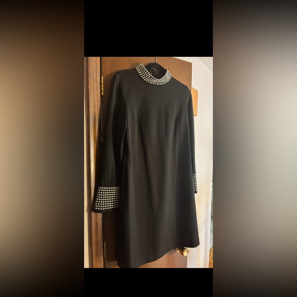 Karl Lagerfeld Elegant Black Dress with Pearl Accents